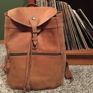 EDDIE BAUER Smooth Tan Leather Unisex Drawstring Backpack